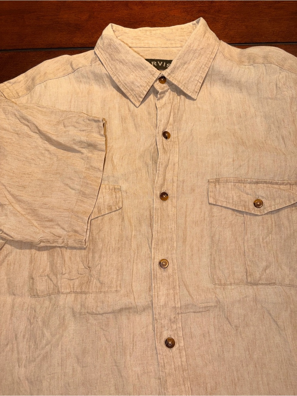 Orvis Men's 100% Linen Short Sleeve Button Down Shirt Tan XL